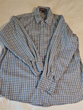 BOCOMAL FR Men's Blue Plaid Long-Sleeve Dress Shirt - Button Front